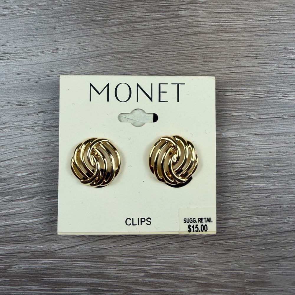 Monet Womens Earrings Clip-On Swirl Knot Gold Tone OS